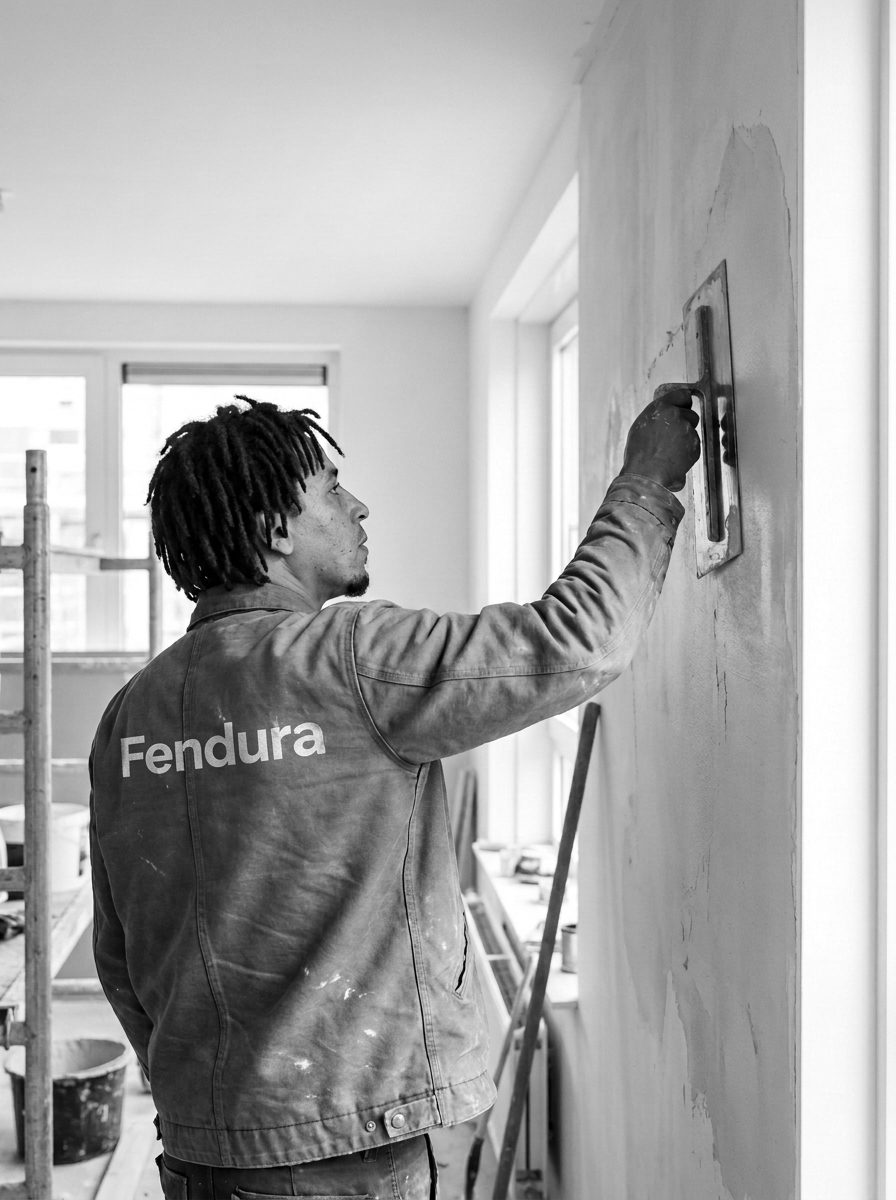 Stukadoor werkt een wand strak af met de spaan