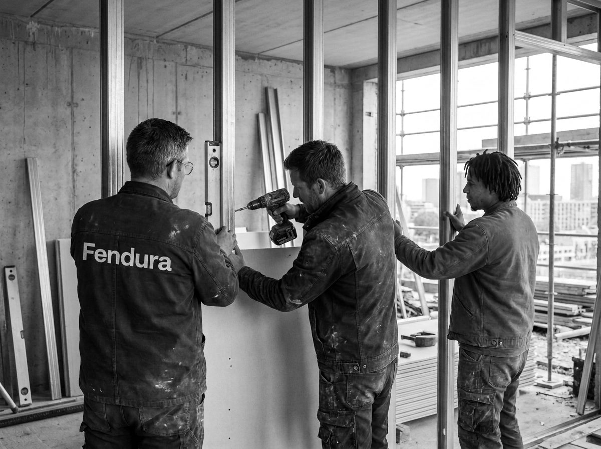 Het team aan het werk in een grote bedrijfsruimte in renovatie